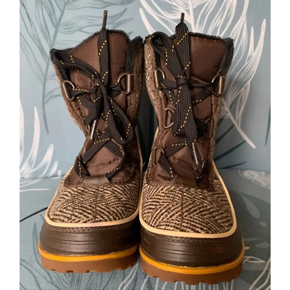 Sorel Brown Tweed and Dark Brown Winter Rain Boots